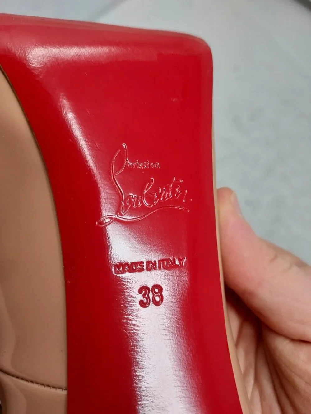 Christian Louboutin Very Prive Patent Nude Peep Toe Pump